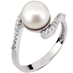 Λευκόχρυσο δαχτυλίδι Κ14 με μαργαριτάρι και ζιργκόν